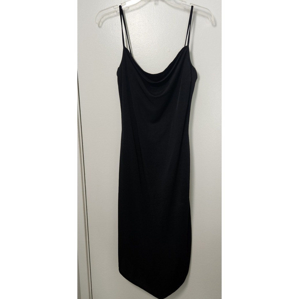 Ariella Black Vintage Slip Dress Cowl Neck Strappy Hankerchief Hem Large Y2K 90s